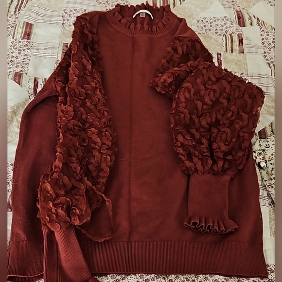 Sioni Milano Mock Neck Mesh Applique Sleeve Detail Sweater Size Large - Picture 2 of 13